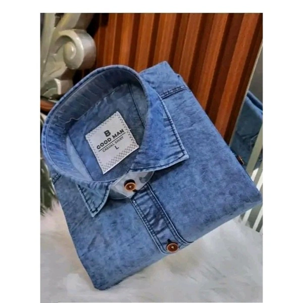 Denim Ball Washed Shirt Single pocket shirt for men - Blue, M