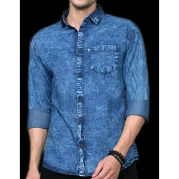 Denim Ball Washed Shirt Single pocket shirt for men - Blue, M