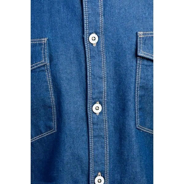 Men's Blue Denim Shirt - Double Flap Pockets, Full Sleeves, Curved Hemline - All Seasons Style - Blue, S
