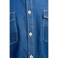 Men's Blue Denim Shirt - Double Flap Pockets, Full Sleeves, Curved Hemline - All Seasons Style - Blue, 2XL
