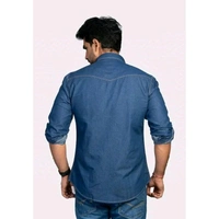Men's Blue Denim Shirt - Double Flap Pockets, Full Sleeves, Curved Hemline - All Seasons Style - Blue, 5XL