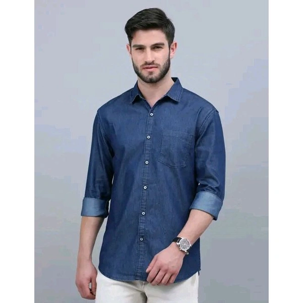 Regrowth Men's Solid Spread Collar Navy Blue Shirts - Navy Blue, M