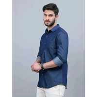 Regrowth Men's Solid Spread Collar Navy Blue Shirts - Navy Blue, M