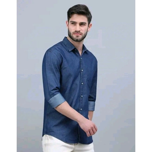 Regrowth Men's Solid Spread Collar Navy Blue Shirts - Navy Blue, M