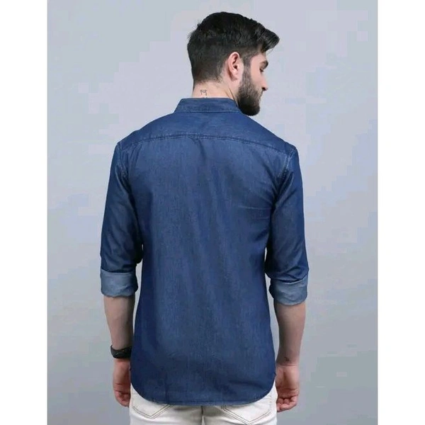 Regrowth Men's Solid Spread Collar Navy Blue Shirts - Navy Blue, L