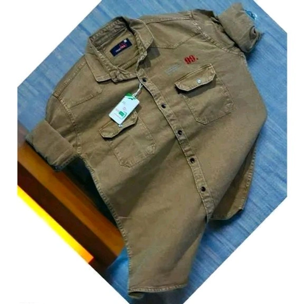 Brown Cotton Double Pocket Slim Fit Men's Full Sleeves Casual Shirt - XL, Brown