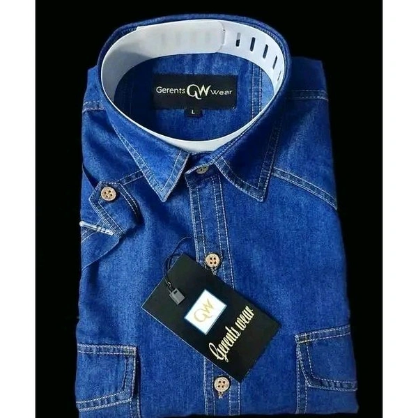 Denim half shirt - Blue, XL