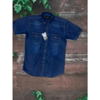 Denim half shirt - Blue, XL