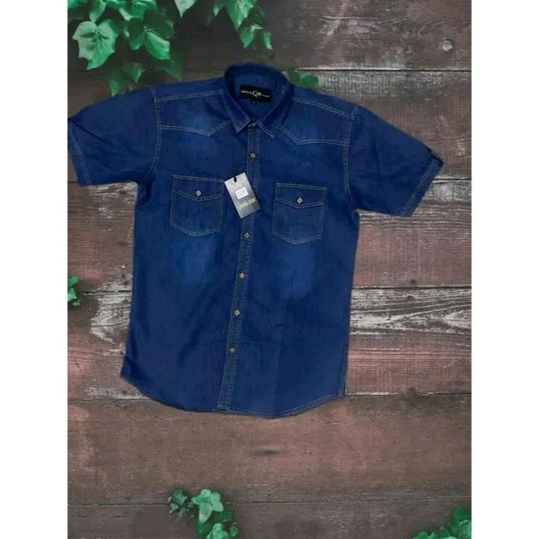 Denim half shirt - Blue, XL
