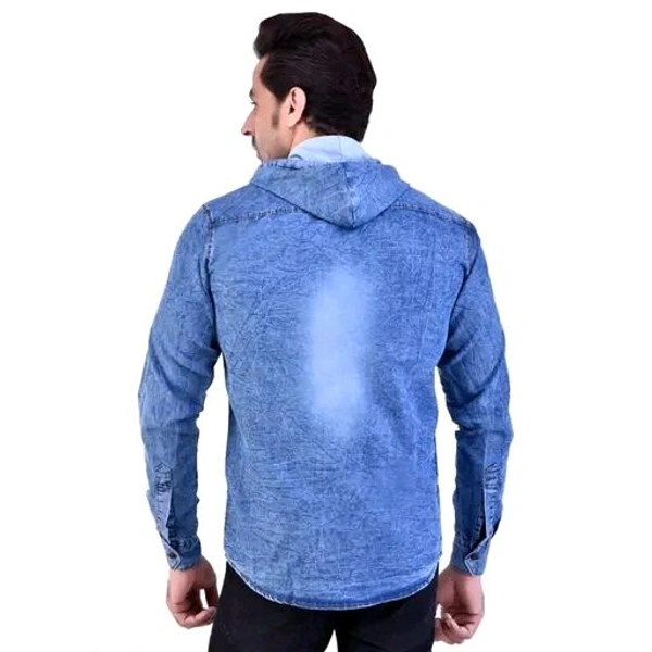 Mens Hooded Denim Shirt - Blue, L
