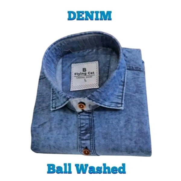 Denim Ball Wash Single Pocket shirt for men - XL, Blue