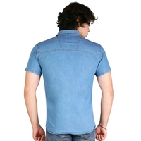 Men' s Denim Stylish Printed Light Blue Half Shirts Name: Men' s Denim Stylish Printed Light Blue Half Shirts  - Blue, S