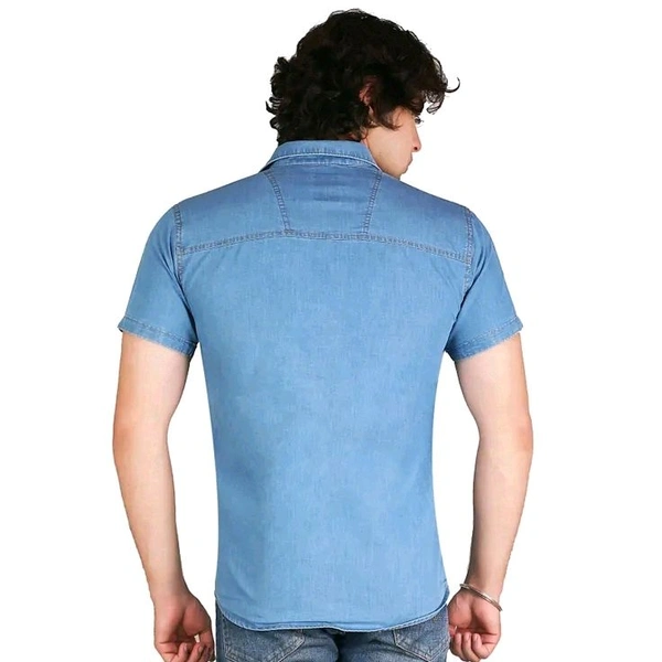 Men' s Denim Stylish Printed Light Blue Half Shirts Name: Men' s Denim Stylish Printed Light Blue Half Shirts  - Blue, S