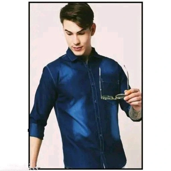 Heavy Denim Washed Shirt For Men - Blue, L