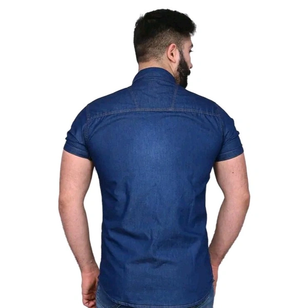 Stylish Men's Denim Half Shirt - Highlighted Dark Blue - 6XL, Blue