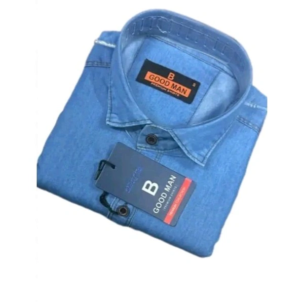 Denim Ice Washed Single Pocket Shirt For Men - Blue, L