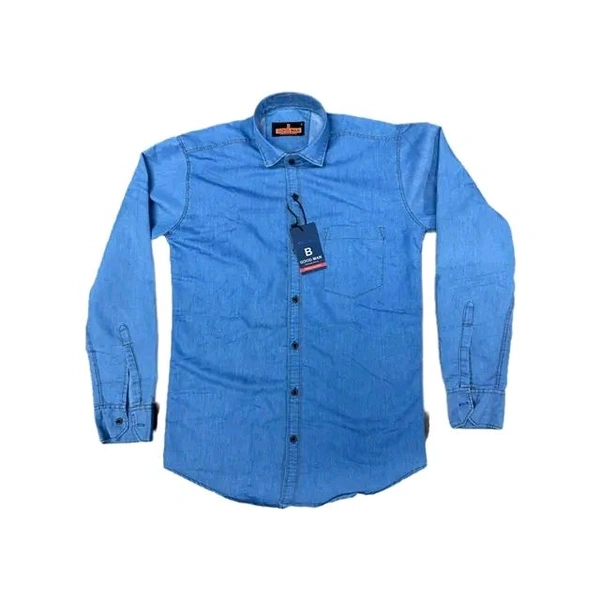 Denim Ice Washed Single Pocket Shirt For Men - Blue, L