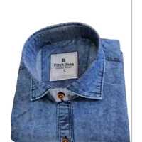 Denim Ball Washed Single pocket shirt for men - Blue, M