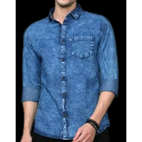 Denim Ball Washed Single pocket shirt for men - XL, Blue