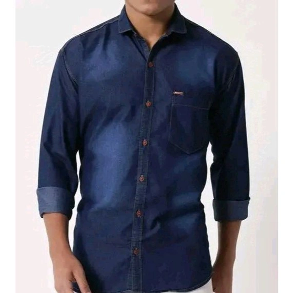 Blue casual denim solid men shirt - Blue, L