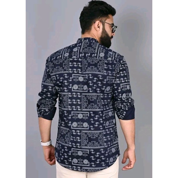 Men's Ethnic Motif Regular Spread Collar Black Shirts - Black, M