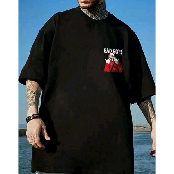 SCOTT FINCHER mens black cotton graphic printed oversized t shirt - Black, XXL