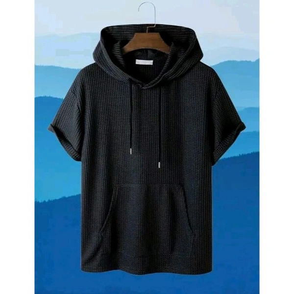 Men's Solid Loose Fit Oversize Hood Blue Popcorn Tshirt for men | men tshirt | hoodie tshirt for men |tshirt with hood | plus size tshirt | loose tshirt for men - Black, M