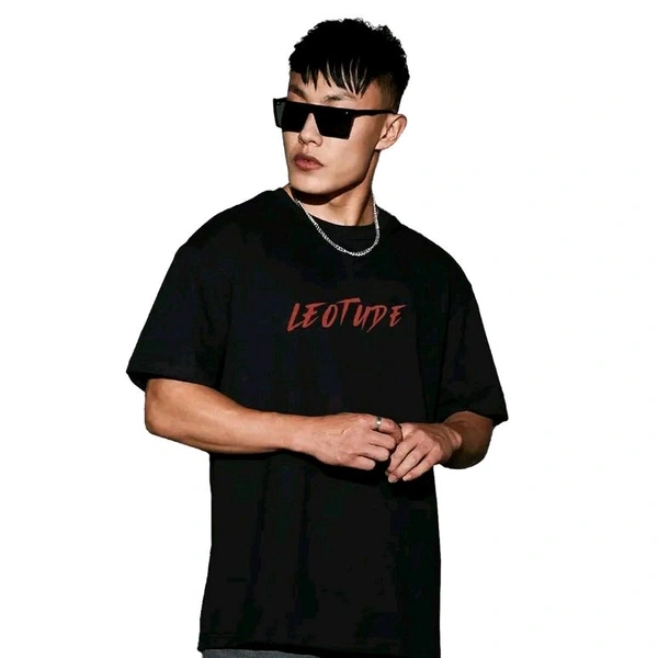 LEOTUDE's Round Neck Short Sleeve Oversized Men's T-Shirt | Plus Size Also Available - Black, M