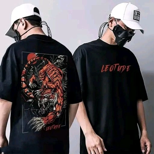 LEOTUDE's Round Neck Short Sleeve Oversized Men's T-Shirt | Plus Size Also Available - Black, L