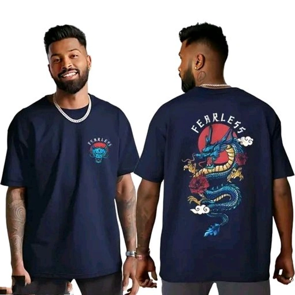 Over Size T Shirt For Men Back Print Anime - Navy Blue, L