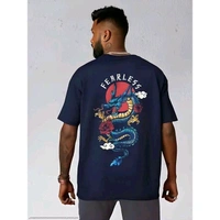 Over Size T Shirt For Men Back Print Anime - 4XL, Navy Blue