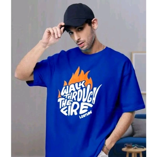 Stylish Sensational Oversized/Baggy/Loose Fit Half Sleeve Round Neck T-Shirt | Plus Size Also Available - Blue, 2XL