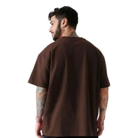 Men's Round Neck Oversized Half Sleeve Cotton Blend Loose Fit Baggy T-Shirt For Men | Plus Size Also Available - Brown, L