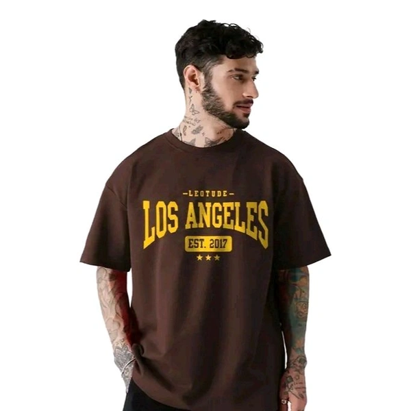 Men's Round Neck Oversized Half Sleeve Cotton Blend Loose Fit Baggy T-Shirt For Men | Plus Size Also Available - Brown, XL