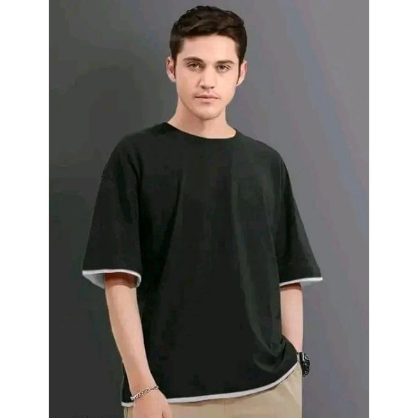 Men Polyester  Loose Tshirts - XL, Black
