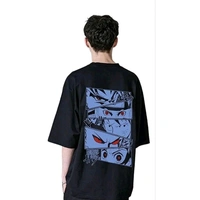 Cotton Four Anime Story Back Printed Black Oversized T shirt for Men - XXL, Black