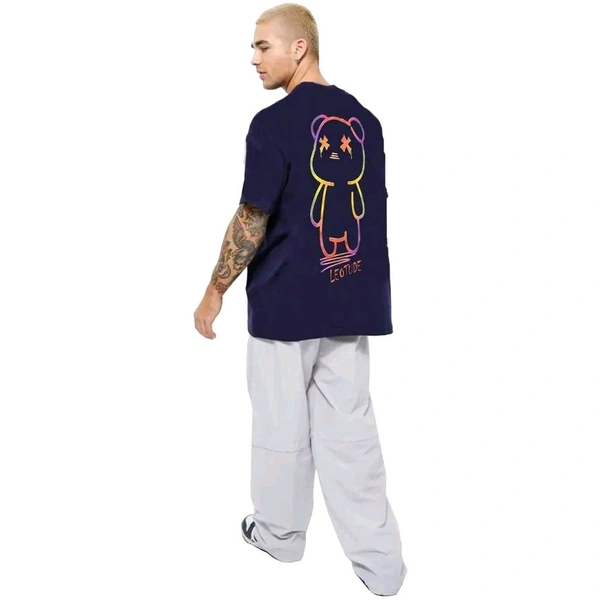 Trendy Oversized Back Printed Half Sleeve T-Shirt | Plus Size Also Available - Blue, S