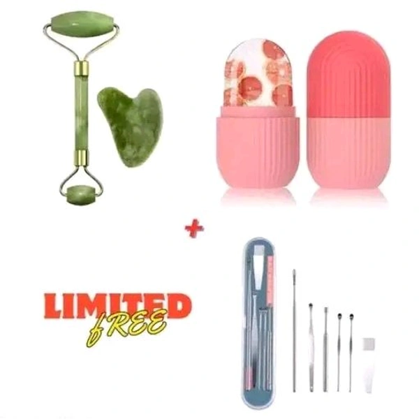 3 Pcs combo Offer, Natural Stone Roller For Face and Body, Ice Roller For Face & Ear Cleaner Earpick Natural Stone For Men And Women