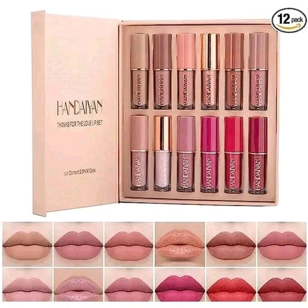 BRANDINN13 Handiayan Lipstick Set of 12 Matte Velvet Mini Liquid Lipstick Set for Women - Long Lasting, Waterproof Lip Gloss Combo - 10 Light