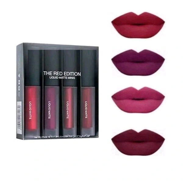 PREMIUM RED EDITION WATERPROOF LIPSTICK 4 STICKS NEW COLOURS WITH FACE MAKEUP FOUNDATION WATERPROOF SMUDGEPROOF WITH INSIDE LONG AIR CUSHION MUSHROOM PUFF COMBO
