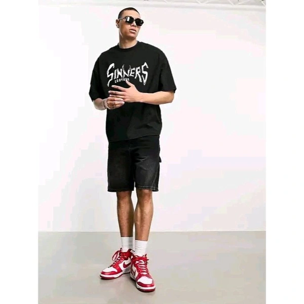 Men's Round Neck Oversized Half Sleeve Cotton Blend Loose Fit Baggy T-Shirt For Men | Plus Size Also Available - S, Black