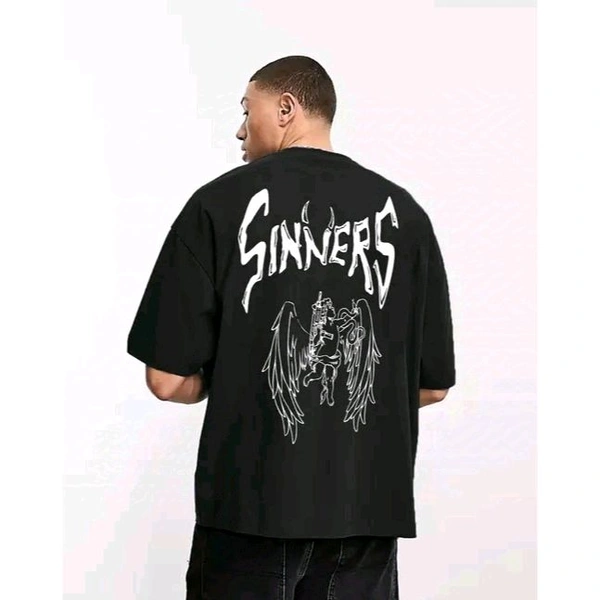 Men's Round Neck Oversized Half Sleeve Cotton Blend Loose Fit Baggy T-Shirt For Men | Plus Size Also Available - S, Black