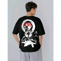 Jump Cuts Mens 3/4th Sleeve Printed Round Neck Black and White Cotton Blend Boxy Fit T-Shirt - Black, S