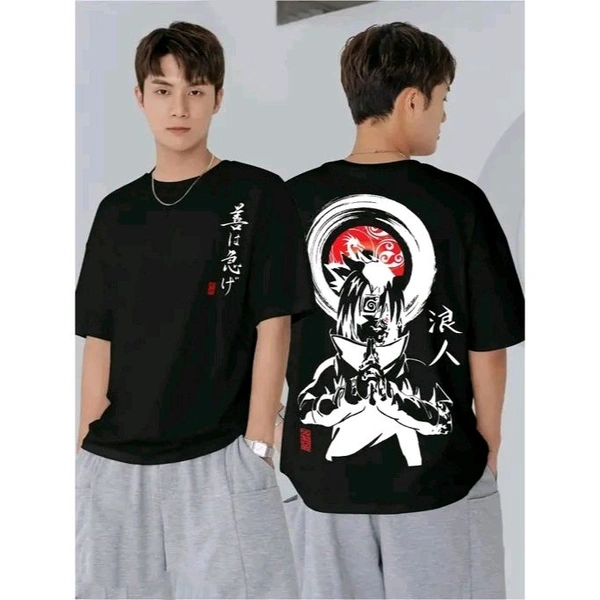 Jump Cuts Mens 3/4th Sleeve Printed Round Neck Black and White Cotton Blend Boxy Fit T-Shirt - Black, M