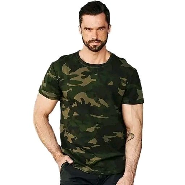 Men's Regular Fit Half Sleeve Camouflage T-shirt-Plus Size Also Available - Olive, L
