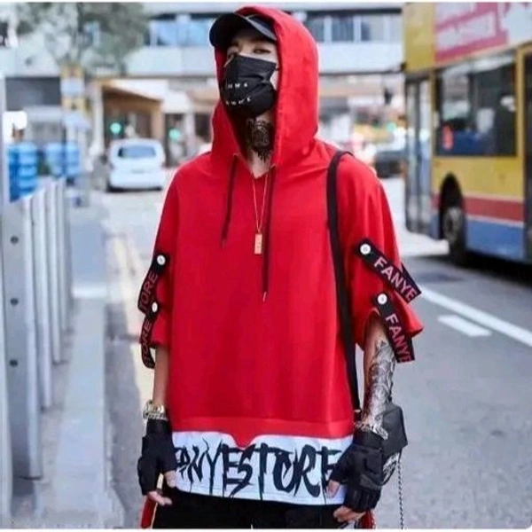 Red men’s printed hoodneck red T-shirt  - XL, Red