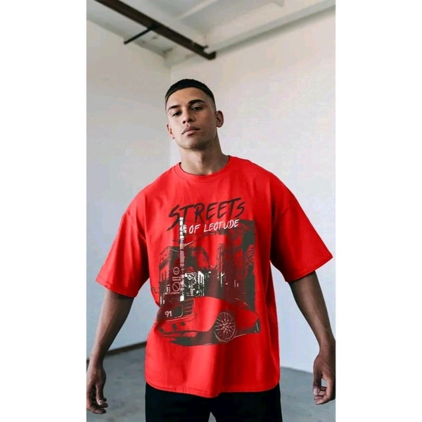 Oversized Round Neck Half Sleeve Men's T-Shirt | Plus Size Also Available - Red, 2XL