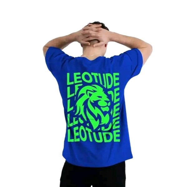 LEOTUDE Men's Oversized Cotton Blend Half Sleeve T-Shirt | Plus Size Also Avaialble - Blue, 2XL