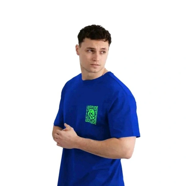 LEOTUDE Men's Oversized Cotton Blend Half Sleeve T-Shirt | Plus Size Also Avaialble - Blue, 2XL
