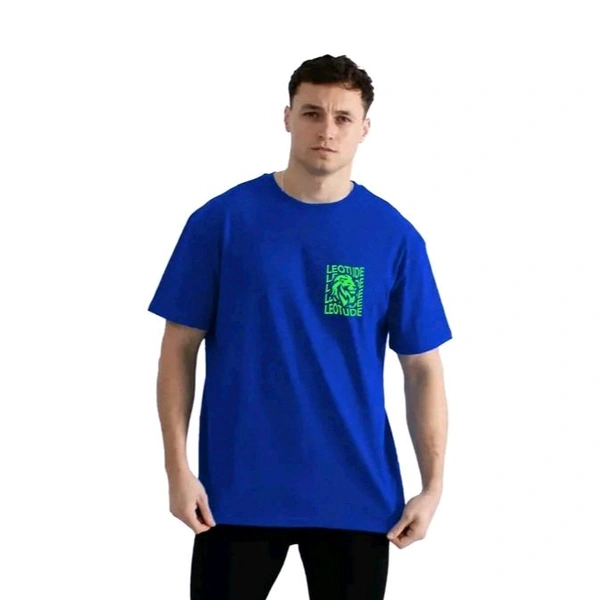 LEOTUDE Men's Oversized Cotton Blend Half Sleeve T-Shirt | Plus Size Also Avaialble - Blue, 2XL